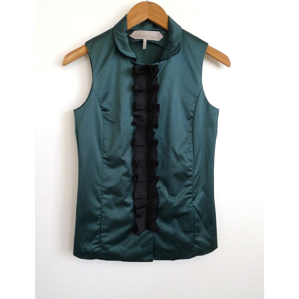 DOROTHEE SCHUMACHER Silk Ruffle Sleeveless Tuxedo Shirt Top Farfetch XS $490